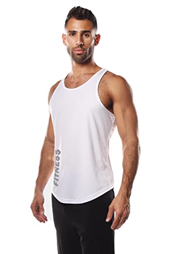 Image of hotfits Dri-Fit Workout Bodybuilding Gym Stringer /Tshirt - White