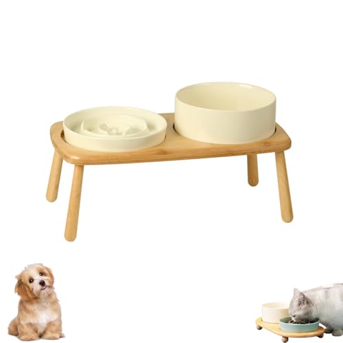 猫 早食い防止 食器 陶器 スタンド付き 早食い防止 食器 犬 可愛い 大容量 首負担軽減 高台 犬 餌入れ 早食い防止犬猫兼用 洗えて 高さ 安定させる 滑り止め ペット フードボウル 独自の凹凸設計 お手入れ簡単 首を守る ストレス解消 (15.5cm