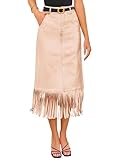 PRETTYGARDEN Women's Metallic Midi Party Skirt Casual High Waisted Fringe Shiny Y2K Long Pencil Skirts Fall Clothes (Champagne Gold,4)