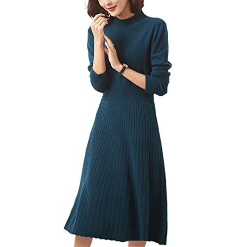 Robe longue ample femme cachemire rayé brossé bleu L