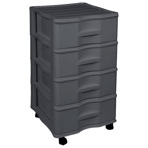 Acan Tradineur - Cajonera de Almacenamiento Wagon - 4 Cajones - Torre de Almacenamiento Multiusos para Oficina, hogar, Escuela, etc - 67,5 x 37 x 39 cm - Color Gris