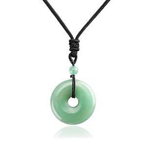 Jovivi 30mm Circle Donut Healing Crystals Necklace Natural Green Aventurine Semi-Precious Gemstone Stone Amulet Lucky Coin Donuts Protection Reiki Chakra Pendant Adjustable Rope