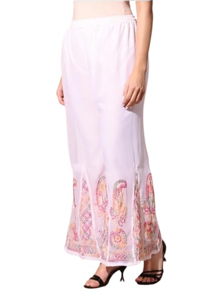Image of Rani Arts Plazoo Pant Sarara Lucknow Chikankari Multi-Colour Embroidery with Resham Thread Georgette Plazzo for Women & Girls