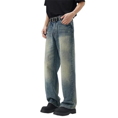 Men's Jeans Korean Straight Slim Trousers Distress Streetwear Wide-Leg Denim Trousers