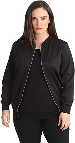 Image of GirlzWalk Ladies Plus Size Plain Bomber Jacket (Black, 26-28)