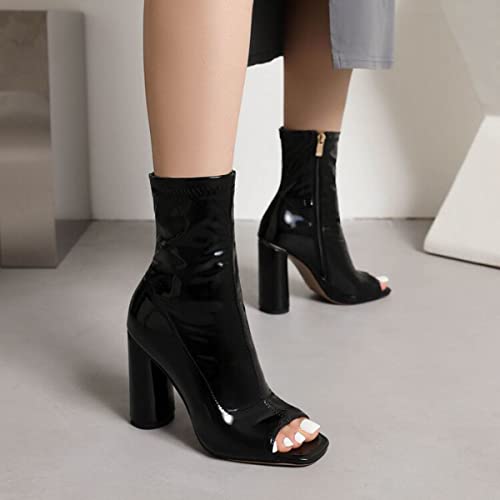CoceMoce Stylish Thick Chunky High Heeled Booties for Women Peep Toe Side Zipper Short Ankle Boots Dancing Party Evening Club Ballroom Dress Shoes4