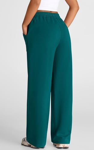 Image of Q - RIOUS Women's Wide Leg High Waisted Baggy Lounge Sweat Pants Drawstring Athletic Flared Joggers with Pockets
