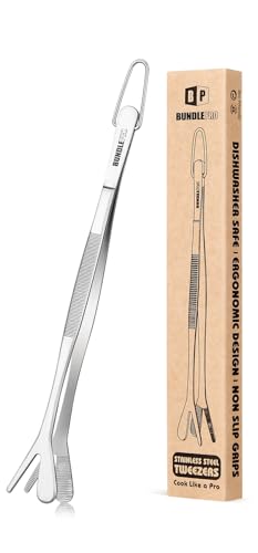 Pinzas de Cocina de Doble Punta, Pinzas de Cocina Profesionales de Acero Inoxidable 2 en 1 de Doble Punta para Cocinar, Reparar, Mariscos, Barbacoas, Decorar, Alimentar Mascotas (20.5 CM, PLATA)