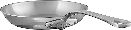 Mauviel M'Elite 5-Ply Hammered Polished Stainless Steel Round Frying Pan With Cast Stainless Steel Handle, 9.4-in, Made In France