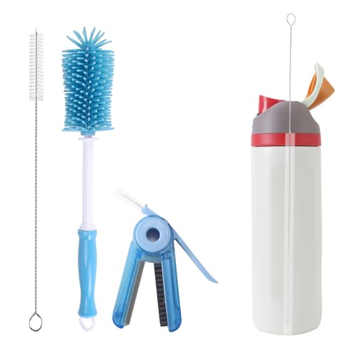 UXIETIN Juego de 3 limpiadores de vasos compatibles con Yeti, kit de limpieza con cepillo limpiador de pajitas extralargo, limpiador de huecos de botellas 3 en 1 y limpiador de cepillo de silicona de