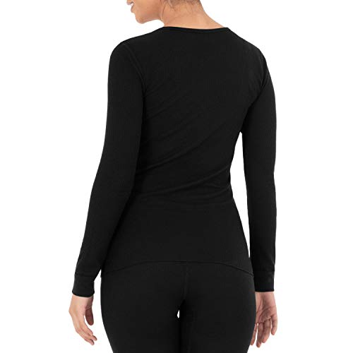 Fruit Of The Loom Women's Micro Waffle Premium Thermal Underwear Tee Shirt, Black/Black, X-Large #TOP1
