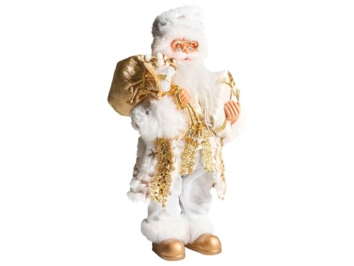 Beliani Decoración de Navidad Papá Noel Figura de pie Adorno navideño Blanco/Dorado Straumsfjorden