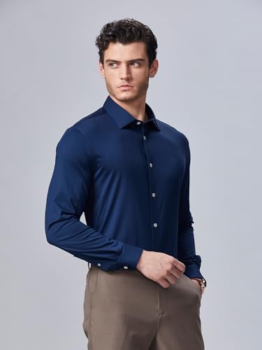 Dress Shirts for Men High-Stretch Breathable Wrinkle-Free Non-Iron Soft Mulberry Silk Button Down Shirts3