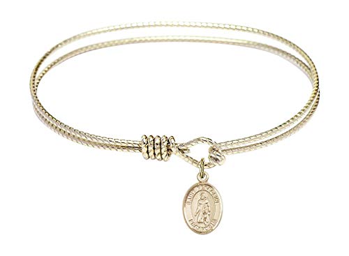 Bliss 7 1/4 inch Oval Eye Hook Bangle Bracelet with a St. Peregrine Laziosi Charm./Saint Peregrine Laziosi is The Patron Saint of Cancer/Running Sores. Memorial Day May 1st./Cancer/Running Sores