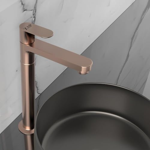 Image of ZAP Ocean Series 11-Inch Tall Brass Pillar Cock, Rose Gold Wash Basin Tap for Bathroom Sink and Vanity, Single Lever Hot or Cold Water Faucet, Rust and Leak Resistant
