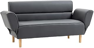 HOMCOM 2 Seater Sofas for Living Room, Small Couch, Faux Leather Love Seat with Adjustable Armrest, Grey