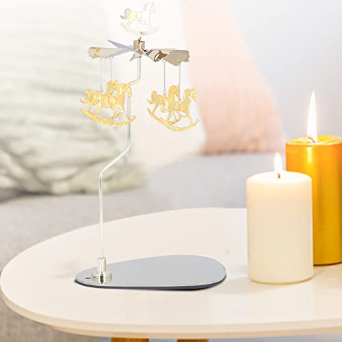 Spinning Candle Holder Round Triangle Tray Romantic European Style Stainless Steel Rotating Aromatherapy Wind Chime Candle Holder Home Decoration(#2) #TOP1