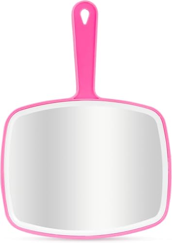 DVHOK Specchio a mano, 26.4 x 18.8 cm Specchio Trucco Portatile con Manico, Appendibile, per Radersi o Applicare il Trucco, Rosa