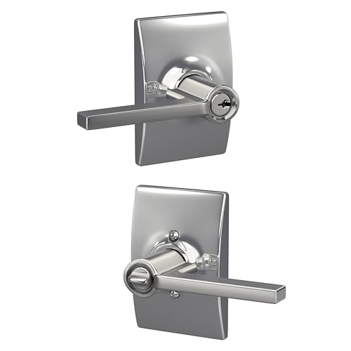 Image of SCHLAGE Latitude Keyed Entry Door Handle, Reversible, Bright Chrome | Keyed entry lever door handle with turn-button lock, Easy to install, Certified security & durability, Universal fit, 2 keys