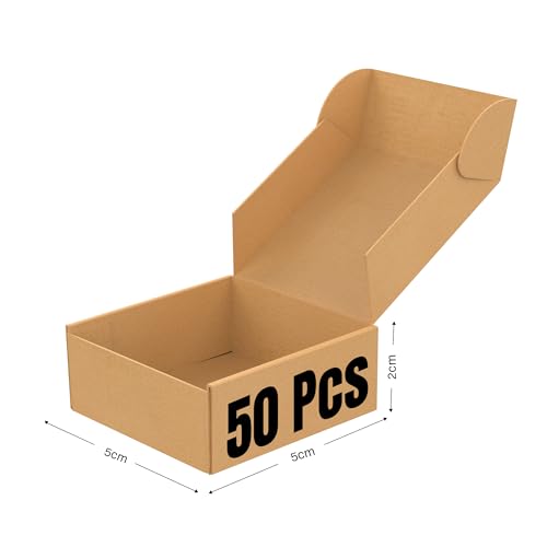 Image of BonKaso Brown Flap Corrugated Boxes | 5x5x2 Inches | Pack of 50 | Eco-Friendly & Recyclable
