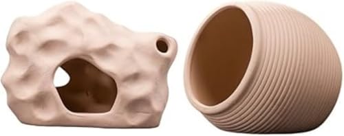 LiuDeQian アクアリウム 置物 隠れ家 素焼きの隠れ家 オーナメント 2個セット 水槽 装飾 癒し水景 ベタ魚の隠れ家 洞窟ミニ シェルター 熱帯魚 水槽 アクセサリー 小型オブジェ セラミックロックケーブ 魚 エビ カニ 隠しシェルター (B,2