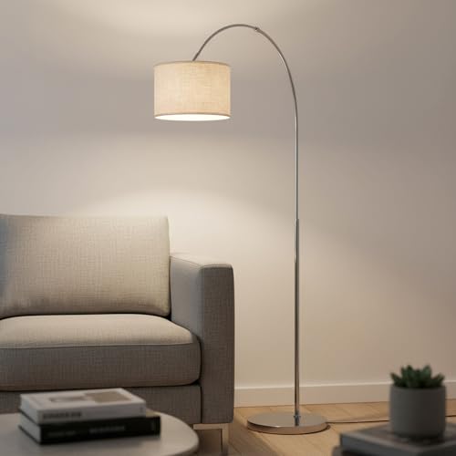 Home Sweet Home collection Moderno Lámpara de pie | de arco Duke | 98/30/180cm | Acero pulido | Lámpara de pie | Fischer con pantalla de lino | E27 | con interruptor de pie | para la sala de estar