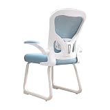 Silla Escritorio de Malla Transpirable Sin Ruedas, Silla Oficina con Brazos Abatibles, Silla Ergonómica, Sillas Gamer para Salas de Conferencias, Bibliotecas, Salas Capacitación(Blue)