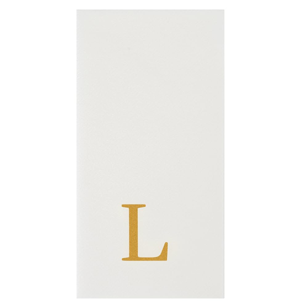 Luxenap - Toallas de invitados de 15.8 x 7.9 pulgadas, 50 toallas de mano con letras doradas, letra "L", letra Sans Serif, servilletas de papel blanco, airlaid, para baños y mesas
