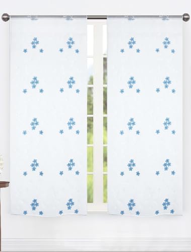 Tende cucina a vetro 2 pezzi, 60x150 cm e 60x240 cm, con Passanti, per Cucina e Bagno, trasparenti, per finestra, porta finestra (Azzurro, 60x150 cm)