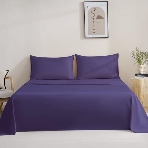 4 Pieces Queen Size Sheets Set, Breathable & Cooling Queen Sheet Set-Purple - image 9