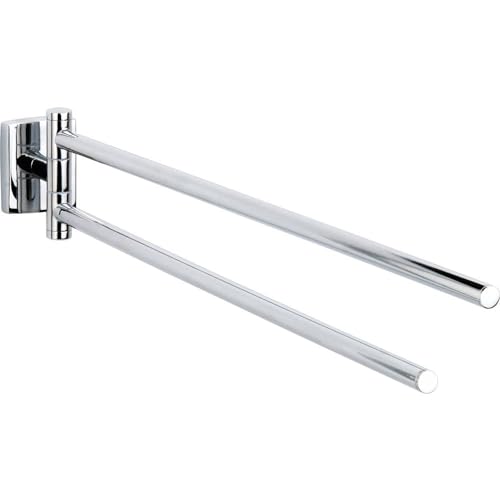 tesa KLAAM Bad Handtuchhalter, 2-armig und schwenkbar, verchromt - zur Wandbefestigung ohne Bohren, inkl. Klebelösung - 46mm x 82mm x 460mm