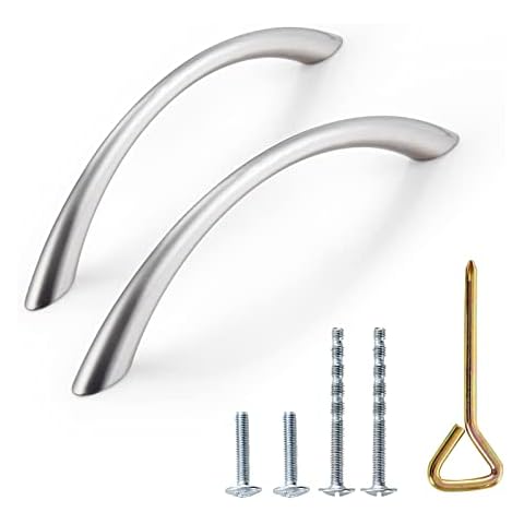 10 Pack Cabinet Handles, Wardrobe Handle, Traditional Curved Drawer Handle/Solid Zinc Alloy/Satin Nickel Finish,Hole Center 96mm,Suitable for Kitchen Cupboard Door /Bathroom Dresser/Chest Drawer Cover