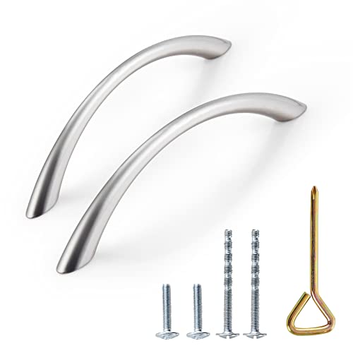 BOBLIUE 10 Stück Schrankgriffe, Küchengriffe, Traditioneller Bogen Schubladengriff, Solide Zinklegierung/Gebürstetes Nickel,Lochabstand 96 mm,für Küchenschranktür/Schublade/Garderobe/Stangengriff Cover