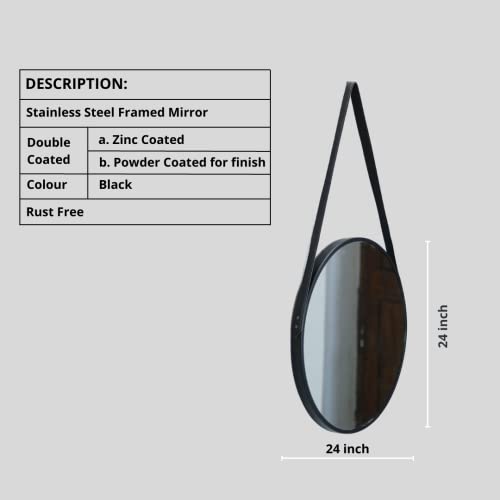 Image of Quality Glass Metal Frame Round Wall Mirror Royal Mirror Home Decorative Mirror Modern Mirror Living Room Mirror Wall Mirror Bathroom Mirror Size 24x24 inches Color Black MF 31