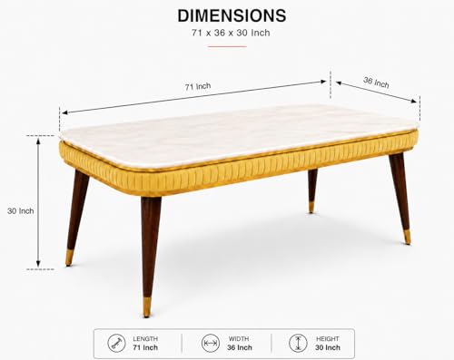 Image of WOODEN SPACE 6-Seater Wooden Dining Table Set | Nano Composite Marble Top | Solid Wood Base | Modern Dining Room Furniture with 6 Chairs (Yellow)
