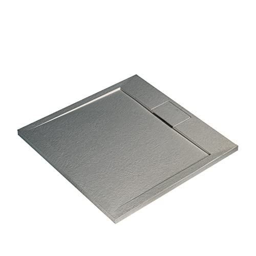 Ideal Standard - Ultra Flat S i.life, Piatto doccia quadrato 70x70 in resina, Piletta con scarico nascosto, Finitura opaca effetto pietra, Grigio cemento