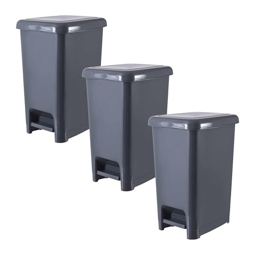 Image of Superio Slim Trash Can with Foot Pedal - 6.5 Gallon Step-On Trash Can with Lid, Medium Plastic Garbage Can, Trashcan for Bathroom, Kitchen, Office, Bedroom, Dorm, Patio - Onyx Grey, 3