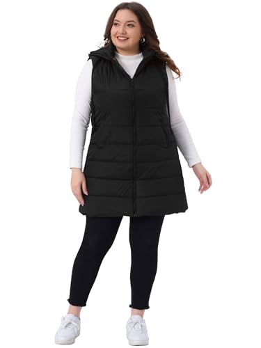 Agnes Orinda Women's Plus Size Long Puffer Vest Hooded Zip Up Sleeveless Casual Quilted Jacket with Pockets3