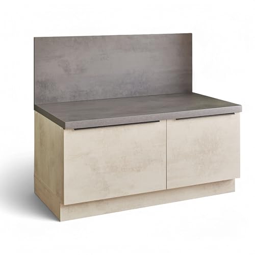 Stella Trading Sanibel Moderner Küchenunterschrank in Chromix Weiß, Chromix Anthrazit FSC-Zertifiziert - Geräumiger Unterschrank Küche mit Sitzgelegenheit - 110 x 94 x 60 cm (B/H/T)