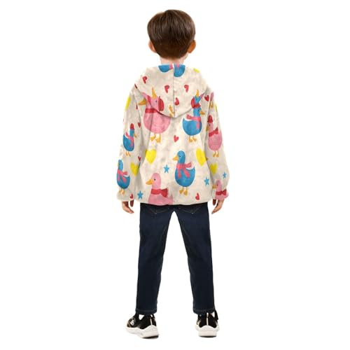 Cute Ducks with Hearts Pattern Toddler Fleece Jacket Girl Boys Hooded Fleece Jacket Coat Warm Outwear Zip-up 3-10T4