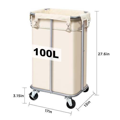 Cesta de lavandería con ruedas y bolsa de 100L en color beige 6