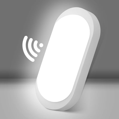 IEGLED Wandlampe mit Bewegungsmelder Innen, IP65 Kellerleuchte mit Dämmerungssensor, 12W Feuchtraumleuchte, 1080LM Deckenleuchte, 4000K LED Lampe Oval für Keller, Flur, Garage, Balkon