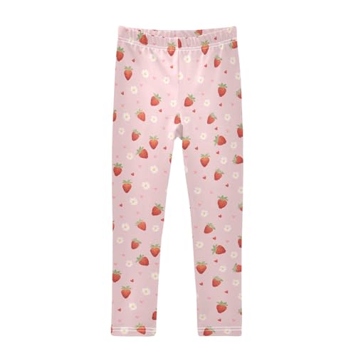 Girls' Athletic Leggings Ankle Length Yoga Dance Pants Kids Teen 4T Strawberry Daisy