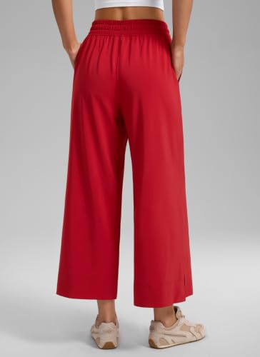 Image of CRZ YOGA Lightweight Wide Leg Crop Pants 25 inch | Casual, Travel, Comfy, Soft, Split, Loose Fit, Pockets, for Women