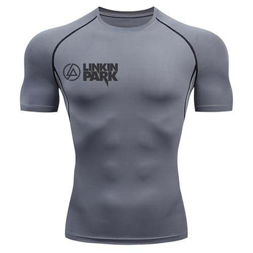 MYYLY Linkin Park Men's Short-Sleeved T-Shirt, Breathable Compression T-Shirts, Casual, Soft T-Shirts, Sweat-Wicking, Dry T-Shirt, Fashionable Summer Clothing for Fitness, E-M