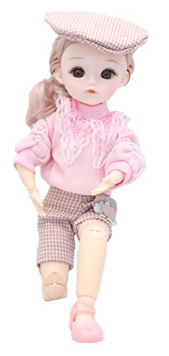 Image of Tickles Set Movable Jointed Cute Girl Brown Eyes Fashionable Doll Pink Sweater & Cap with Short for Kids Girls (Size: 30 cm Color: Pink)