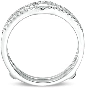 0.75 Carat (ctw) 14K White Gold Plated Round White Diamond Ladies Anniversary Wedding Enhancer Guard Double Ring