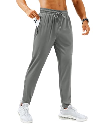 FOGFIRE Mens Sweatpants with Zipper Pockets - Lightweight Athletic Joggers for Workout, Running, Gym, Track, Casual Wear Grey Medium