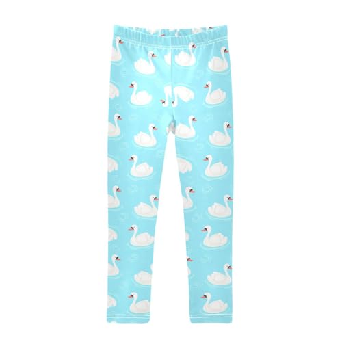 Girls Leggings Size 4T Cartoon Swan Blue Soft Stretchy Pants Breathable Girl Clothes for Running School