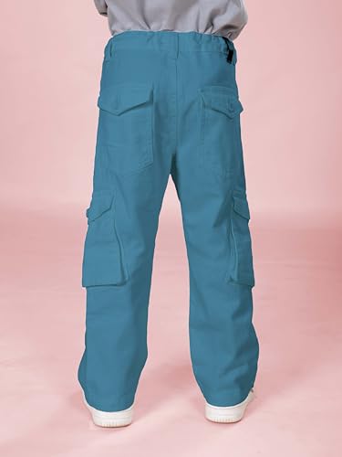 Image of KiddoPanti Boys Cargo Pants | 100% Cotton Twill | Comfortable Regular Fit | Elastic Waistband & Zip Fly | 6 Pocket Lower for Kids | Full-Length Casual Wear